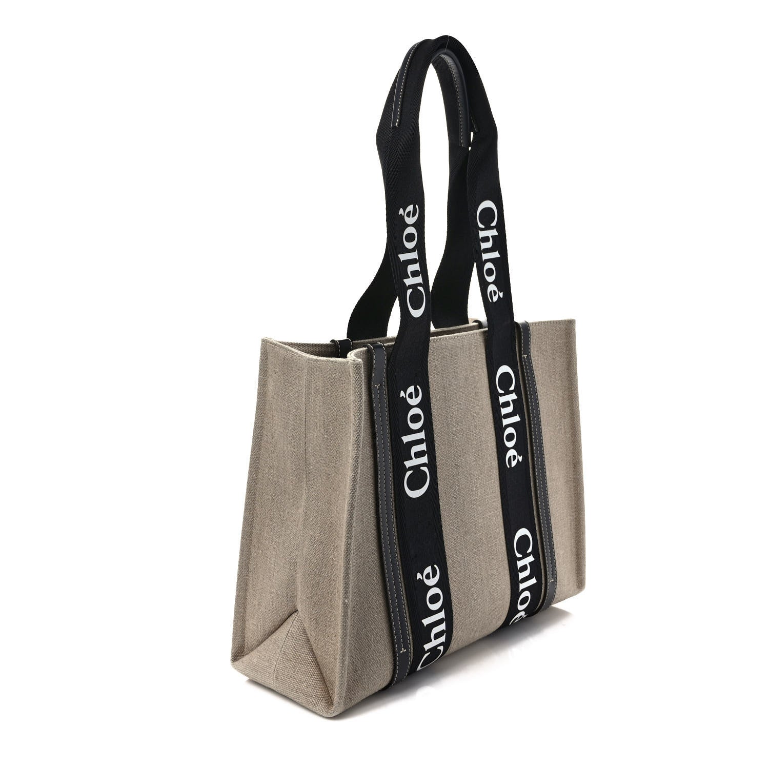 Chloe Linen Calfskin Medium Woody Ribbon Tote Black Blue 3 of 9