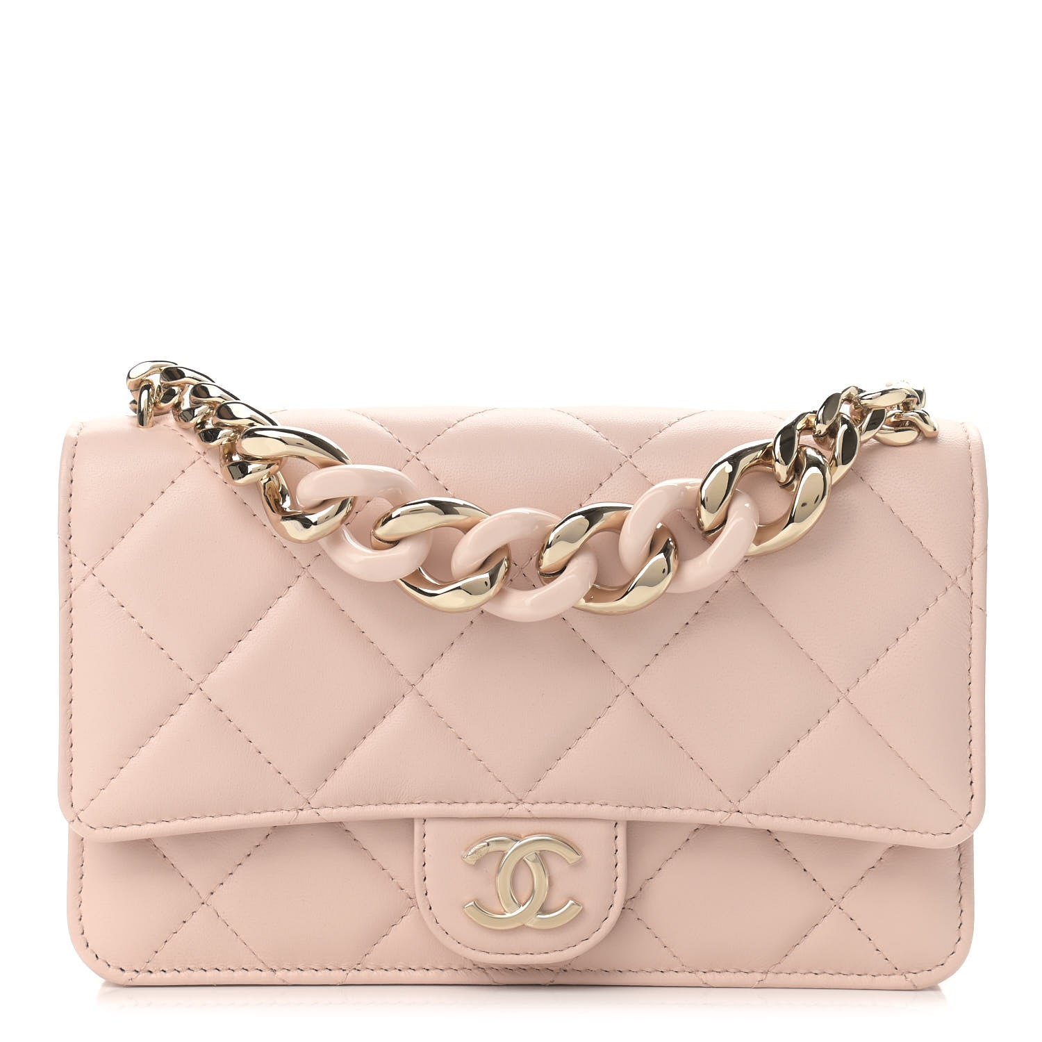 Chanel Lambskin Plexi Quilted Wallet On Chain WOC Light Beige 1 of 10