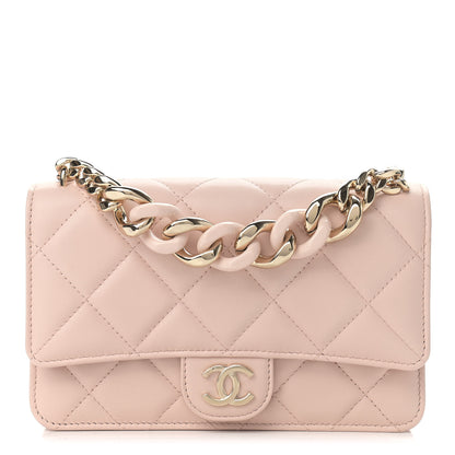 Chanel Lambskin Plexi Quilted Wallet On Chain WOC Light Beige 1 of 10