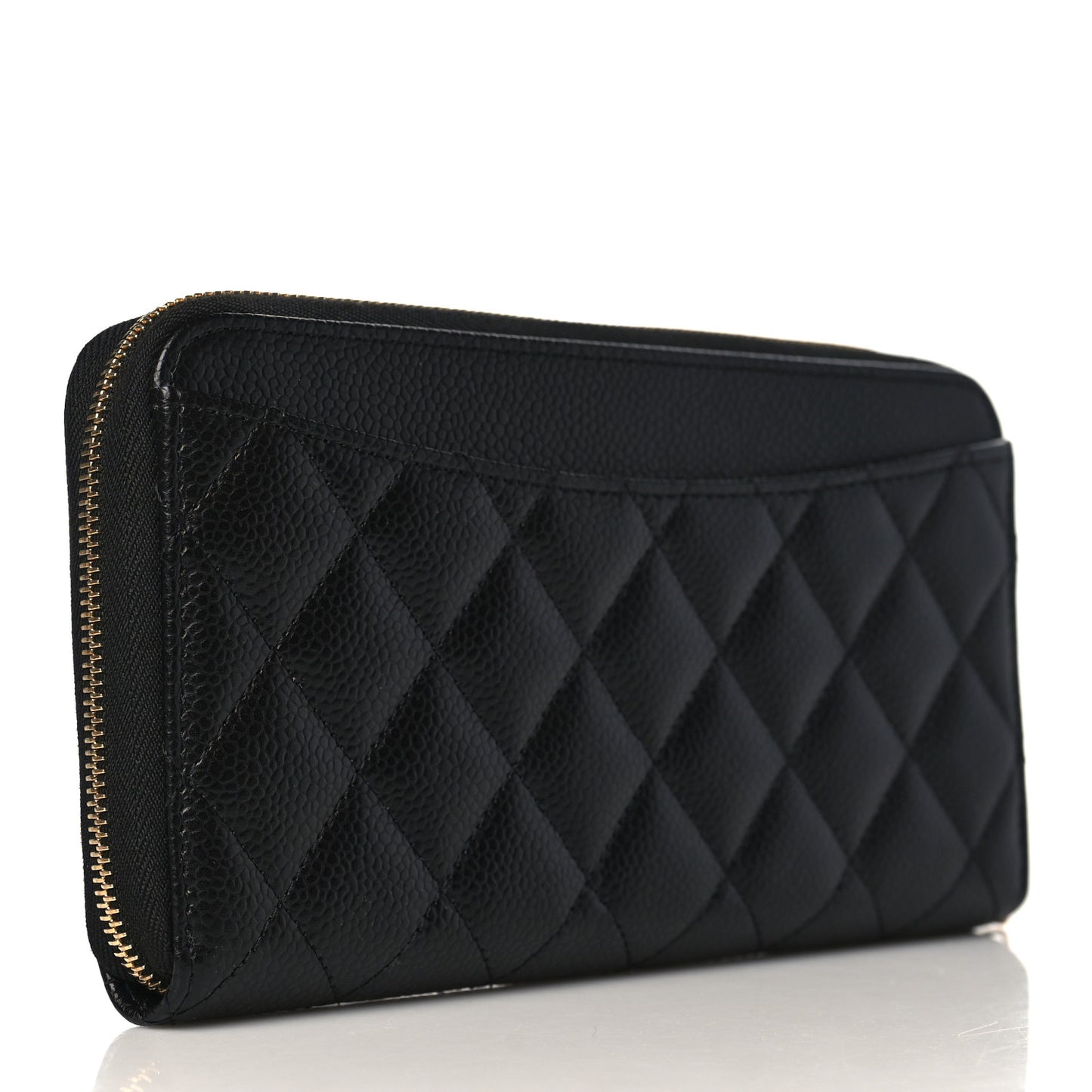 Caviar Quilted Large Gusset Zip Around Wallet Black