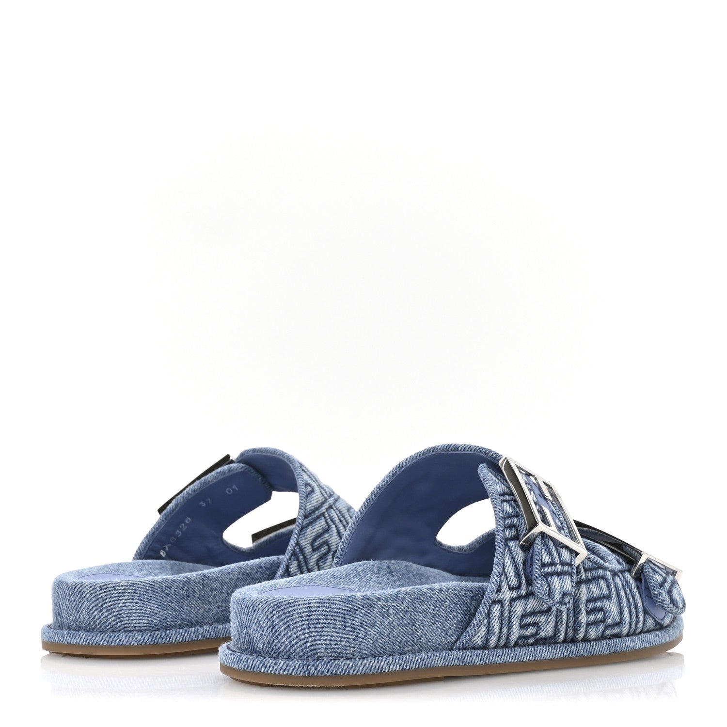 Fendi Denim FF Quilted Fendi Feel Buckled Slide Sandals 37 Blue 5 of 9