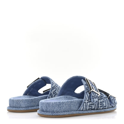 Fendi Denim FF Quilted Fendi Feel Buckled Slide Sandals 37 Blue 5 of 9