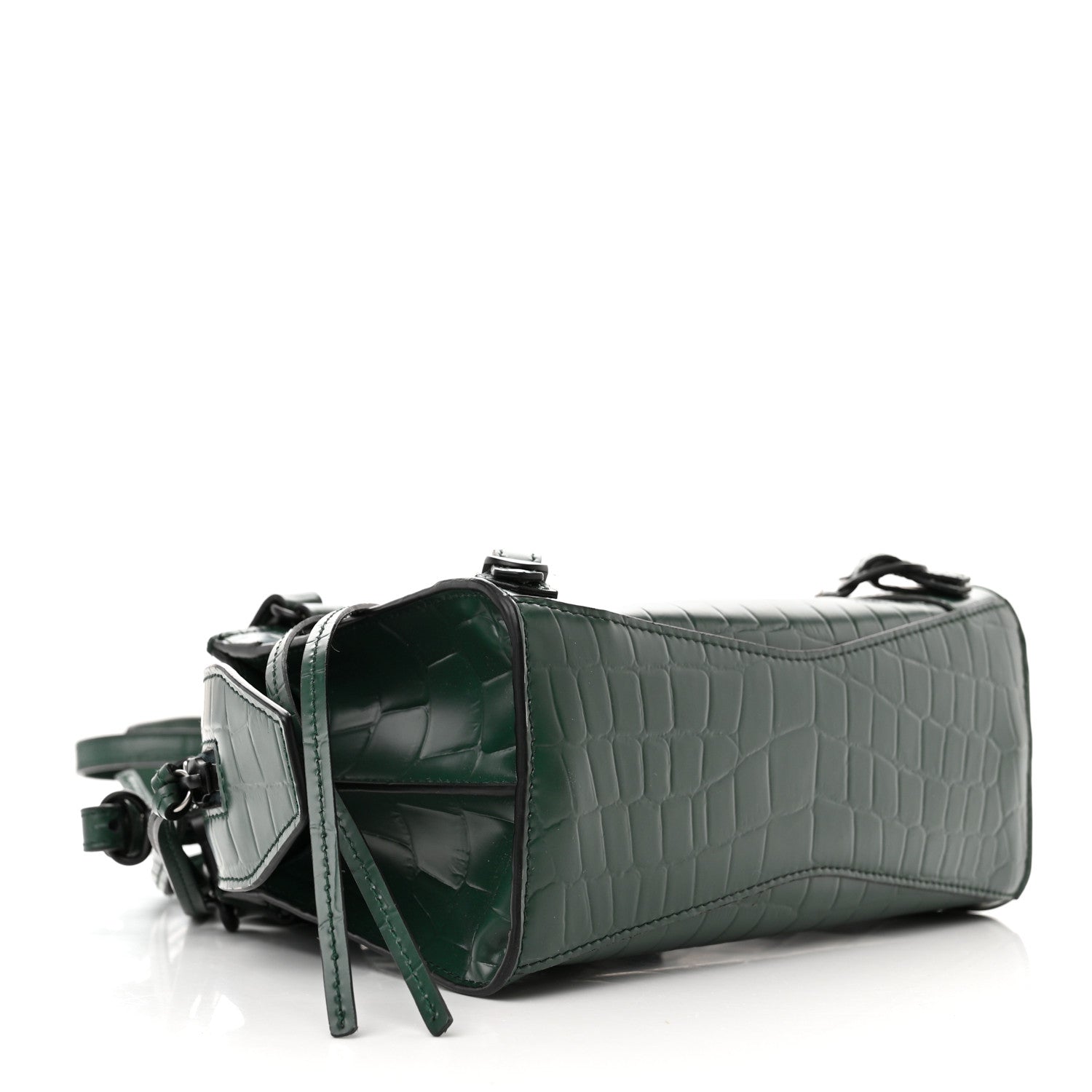 Balenciaga Semi Shiny Calfskin Crocodile Embossed Neo Classic Black Hardware Mini City Forest Green 4 of 14