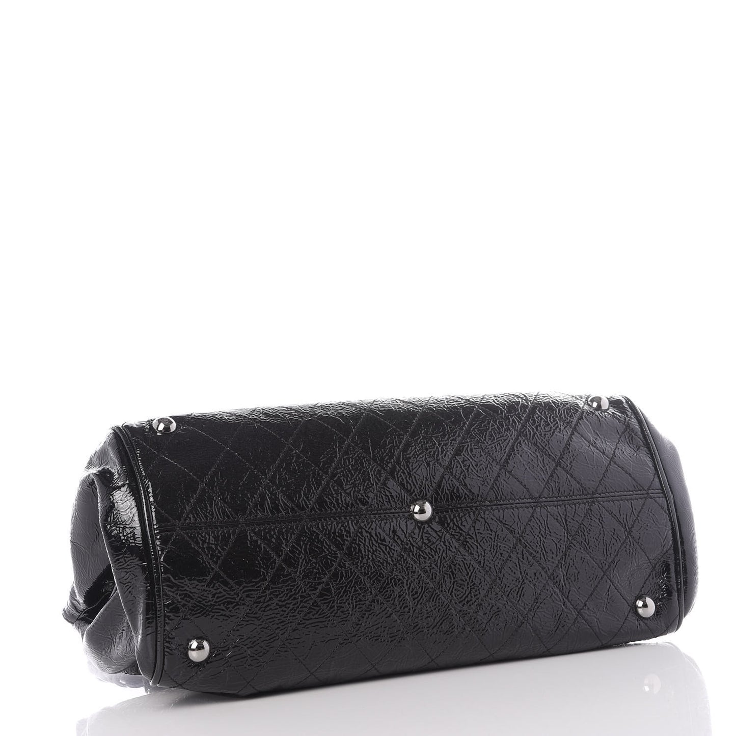 Distressed Patent Quilted Ritz Flap Bag Black