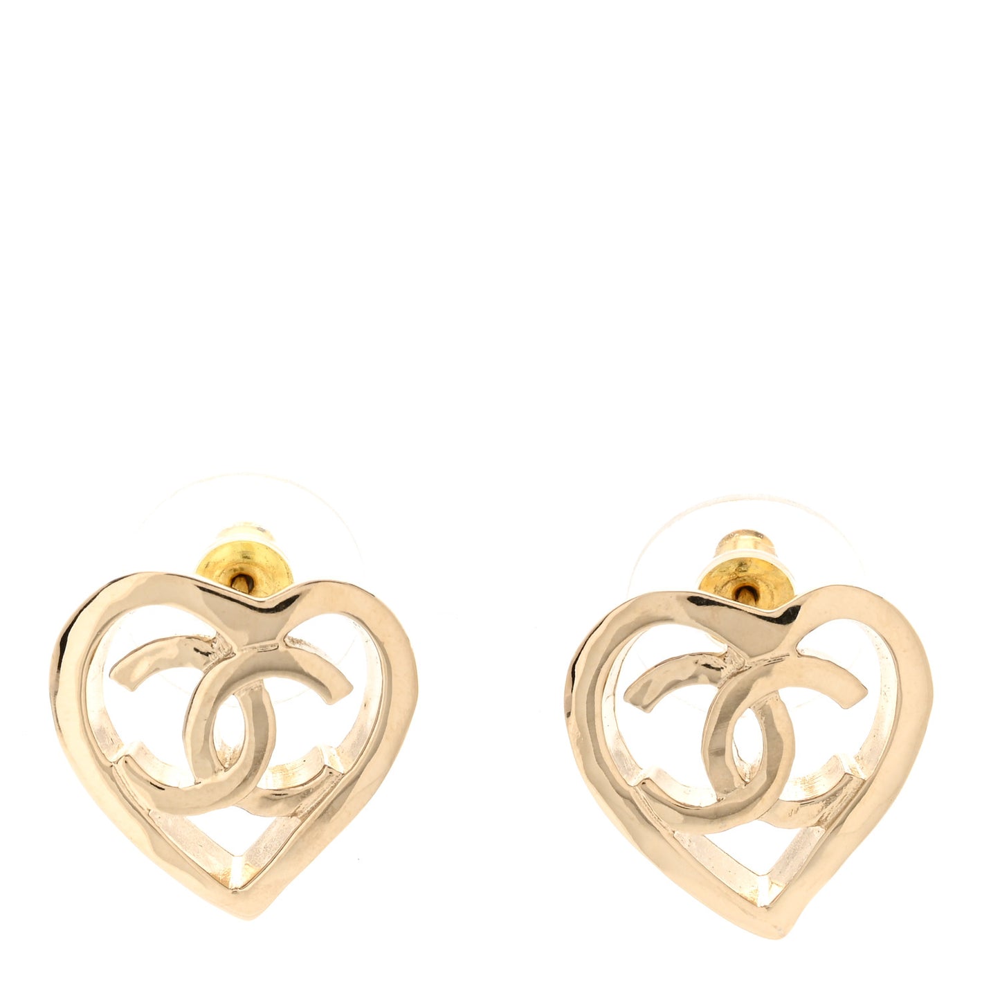 Metal CC Heart Coco In Love Earrings Gold