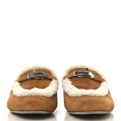 Hermes Suede Goatskin Woolskin Womens Oz Mules 38 Naturel 3 of 9