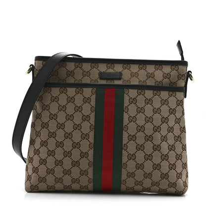 Gucci GG Monogram Web Flat Messenger Bag Black 1 of 10