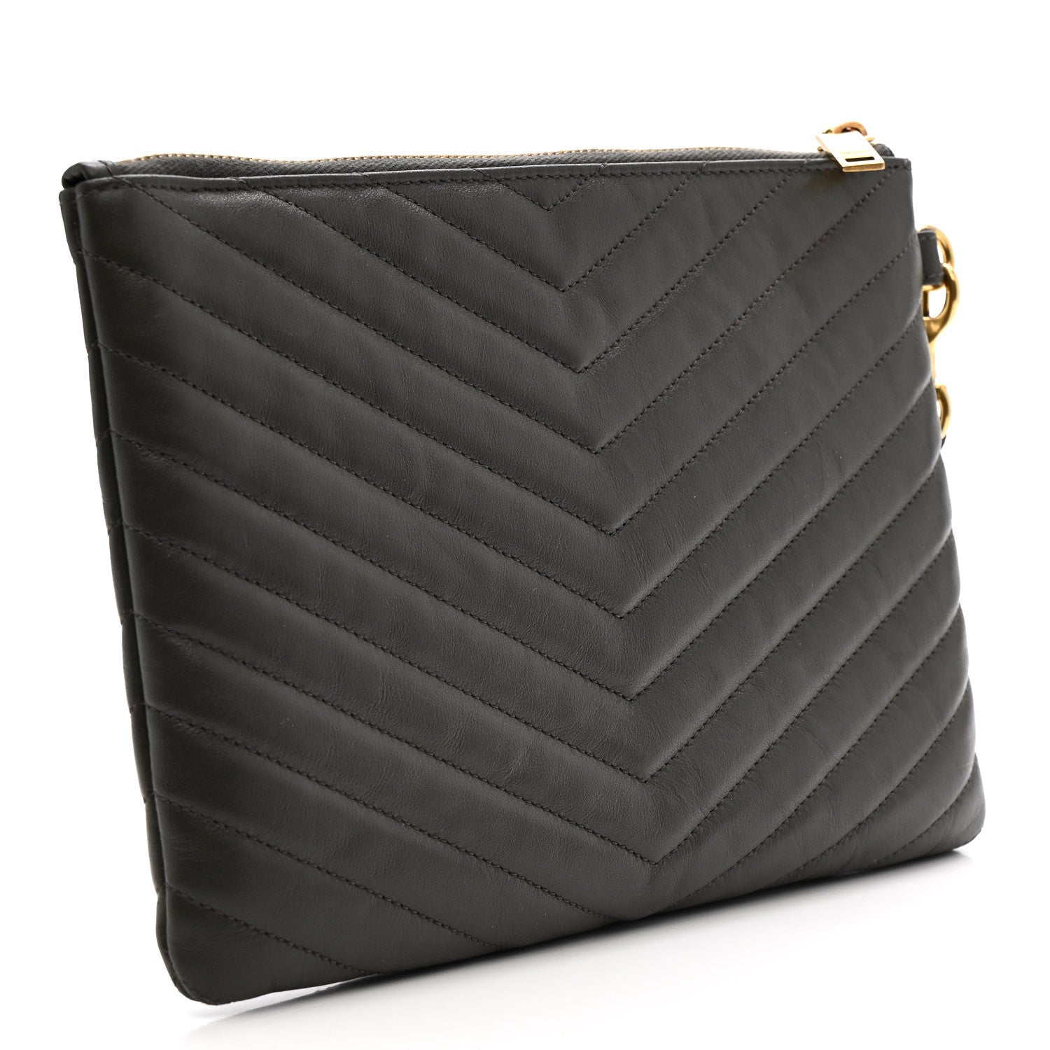 Saint Laurent Calfskin Matelasse Chevron Monogram A5 Wristlet Earth 3 of 10