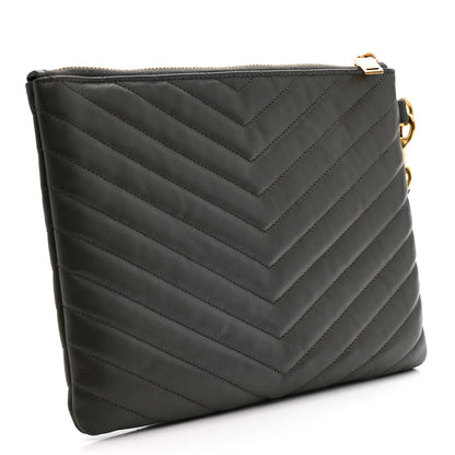 Saint Laurent Calfskin Matelasse Chevron Monogram A5 Wristlet Earth 3 of 10