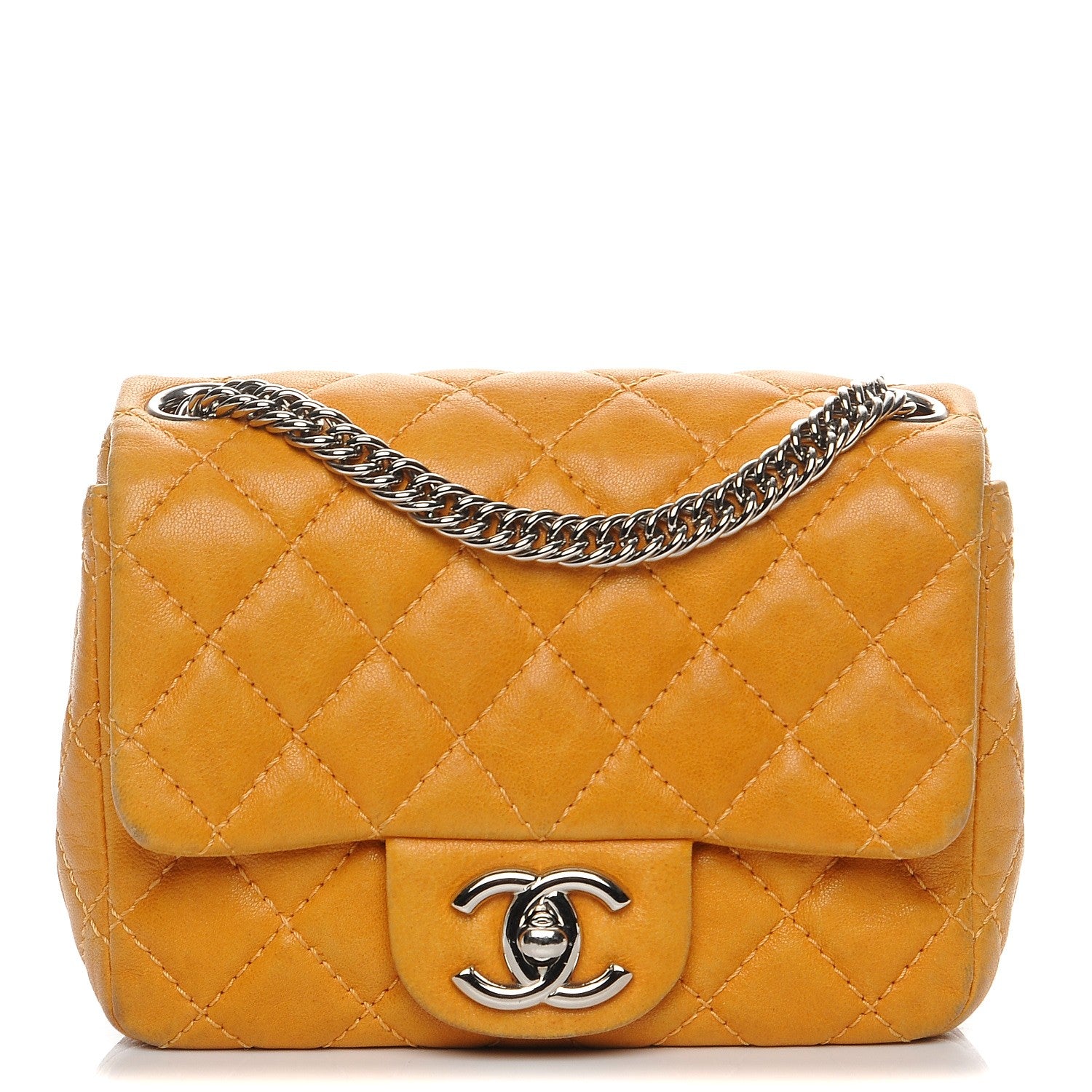 Chanel Glazed Lambskin Quilted Mini Bijoux Chain Square Flap Mango 1 of 10
