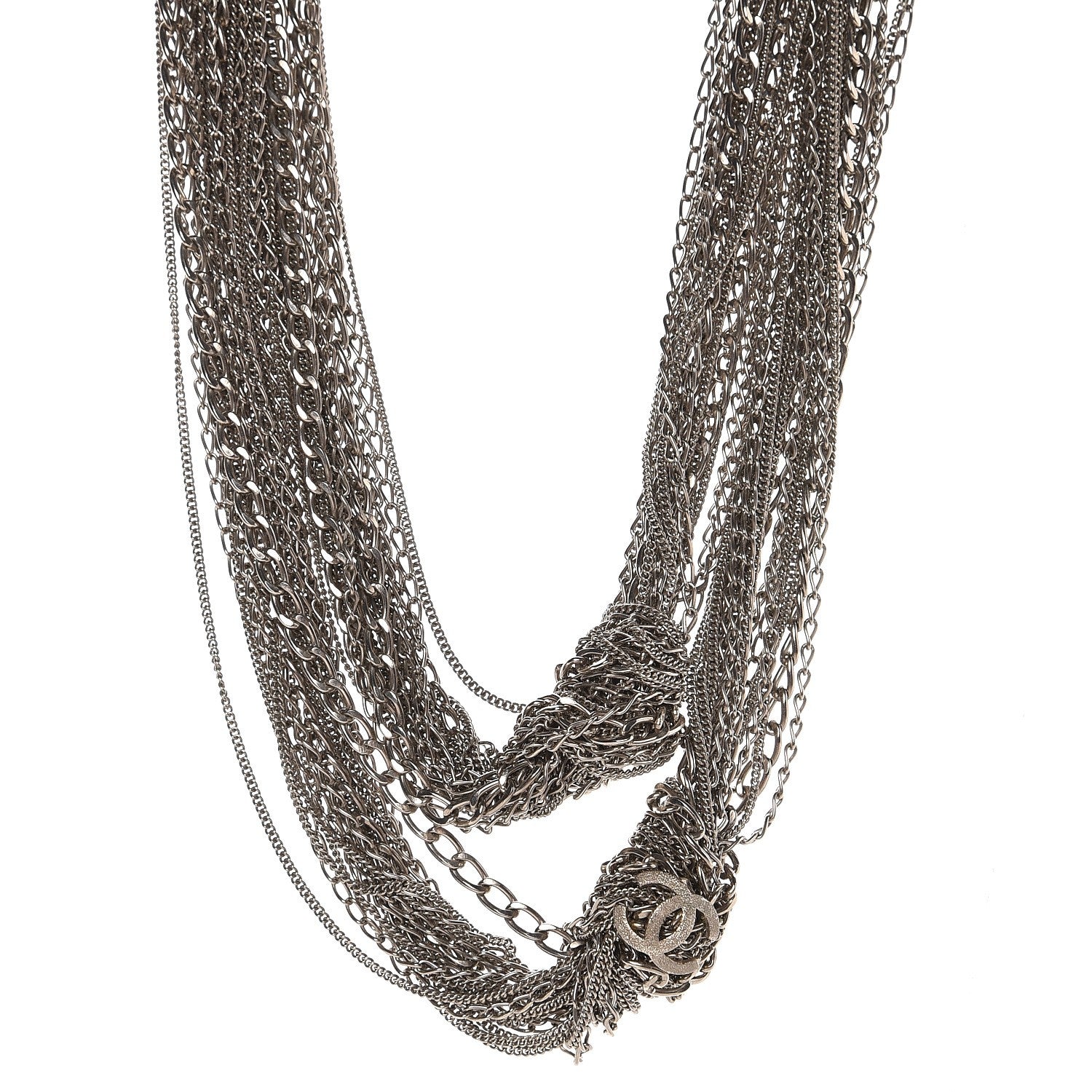 Chanel Multi Strand Chain CC Necklace Silver 1 of 5