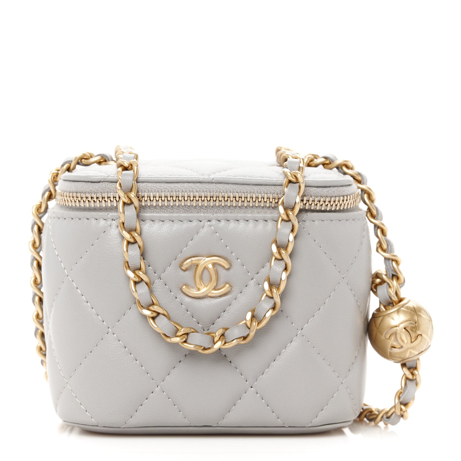 Chanel Lambskin Quilted Pearl Crush Mini Vanity Case With Chain Grey 1 of 10