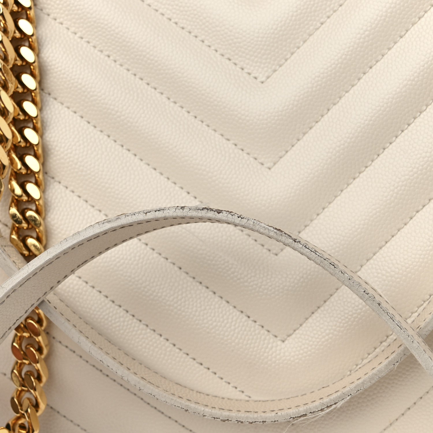 Saint Laurent Grain De Poudre Matelasse Chevron Monogram Shopping Bag White 18 of 18
