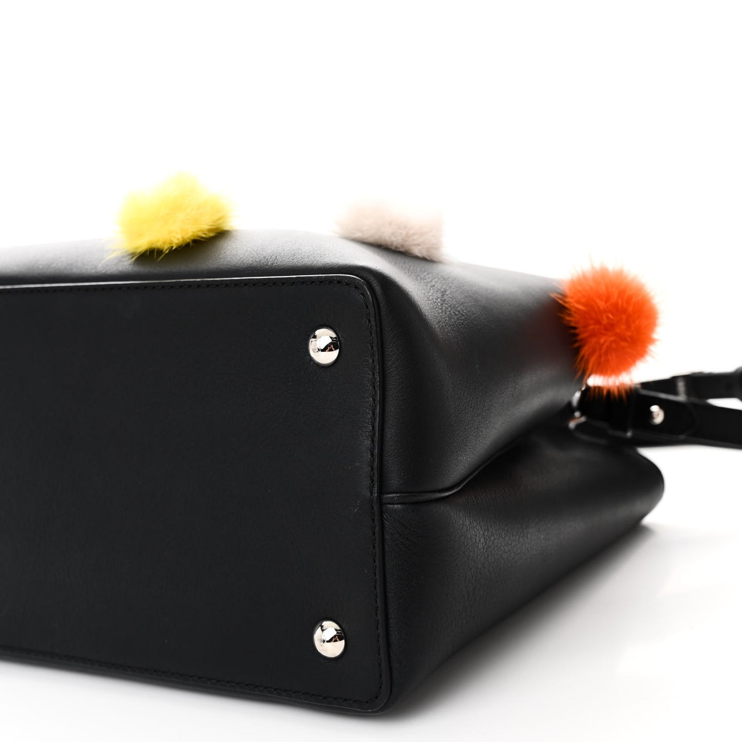 Vitello Dolce Mink Fur Pom Pom Petite 2Jours Tote Black Multicolor