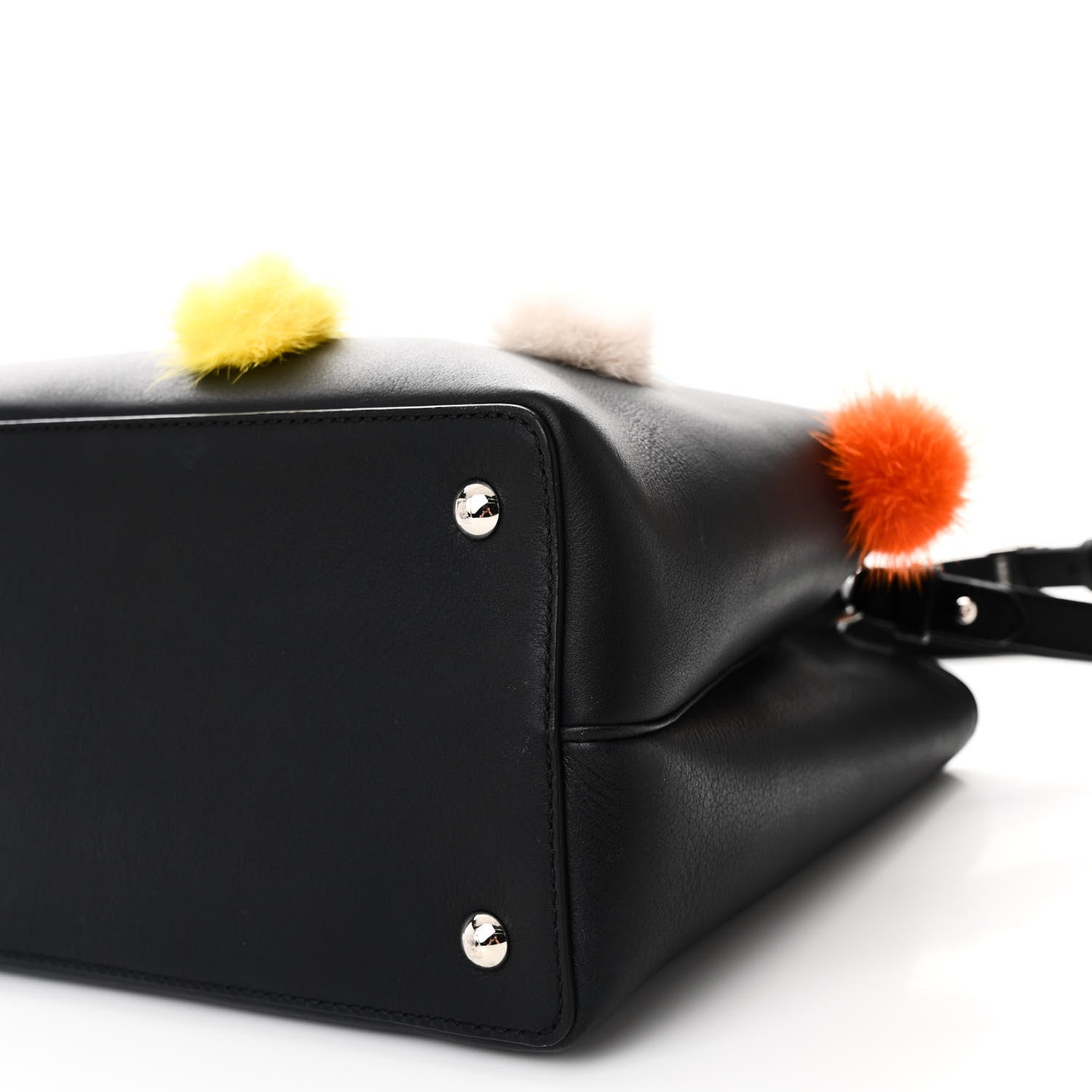 Fendi Vitello Dolce Mink Fur Pom Pom Petite 2Jours Tote Black Multicolor 9 of 9