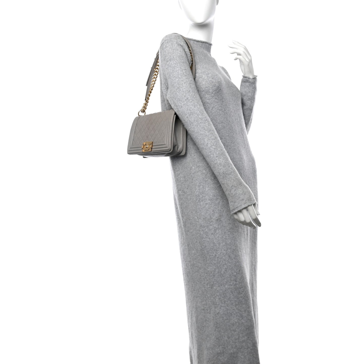 Caviar Quilted Medium Boy Flap Grey