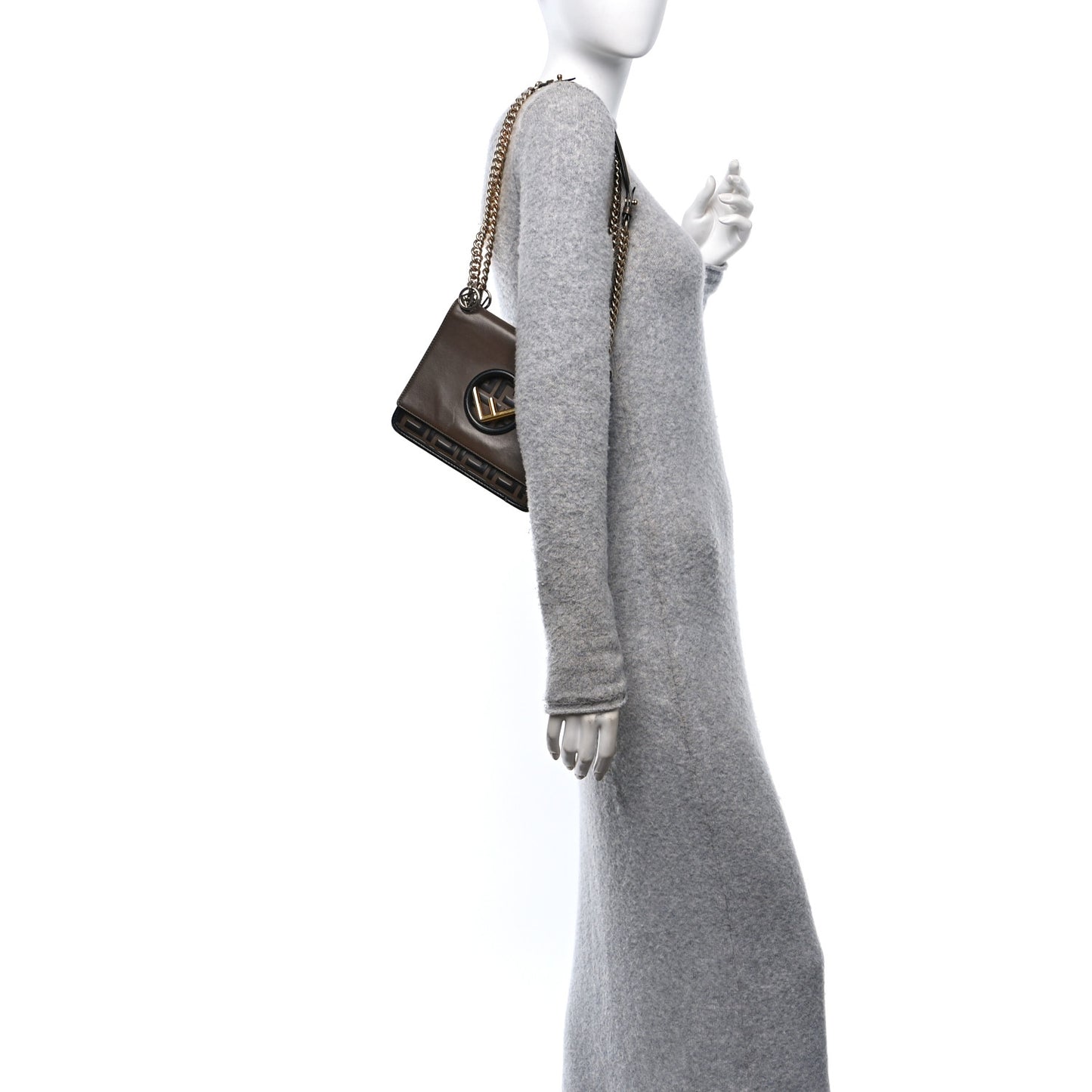 Vitello Century F is Fendi Bi-Color FF 1974 Embossed Small Kan I Shoulder Bag Maya Black