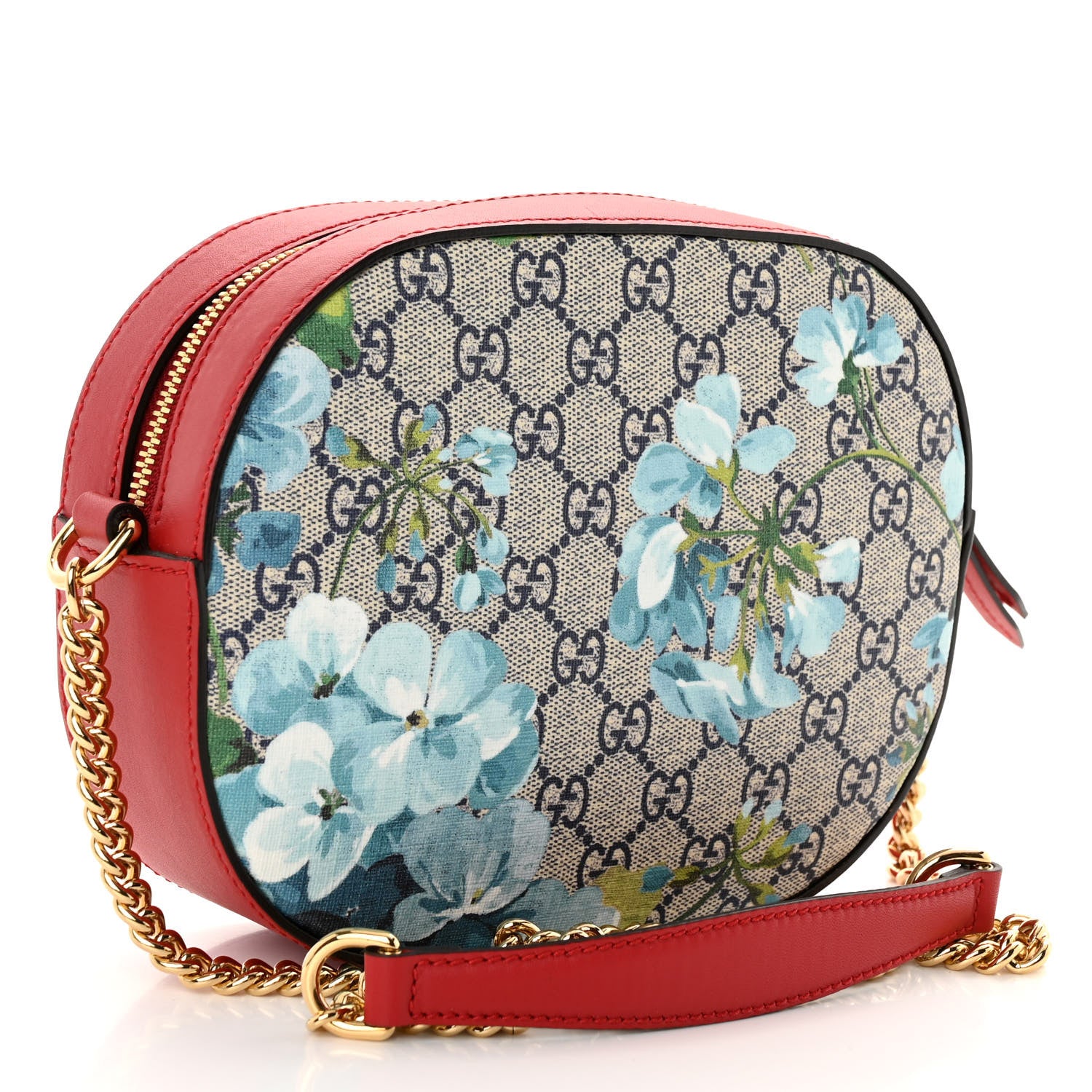 Gucci GG Supreme Monogram Blooms Mini Chain Shoulder Bag Beige Blue Navy Hibiscus Red 3 of 10