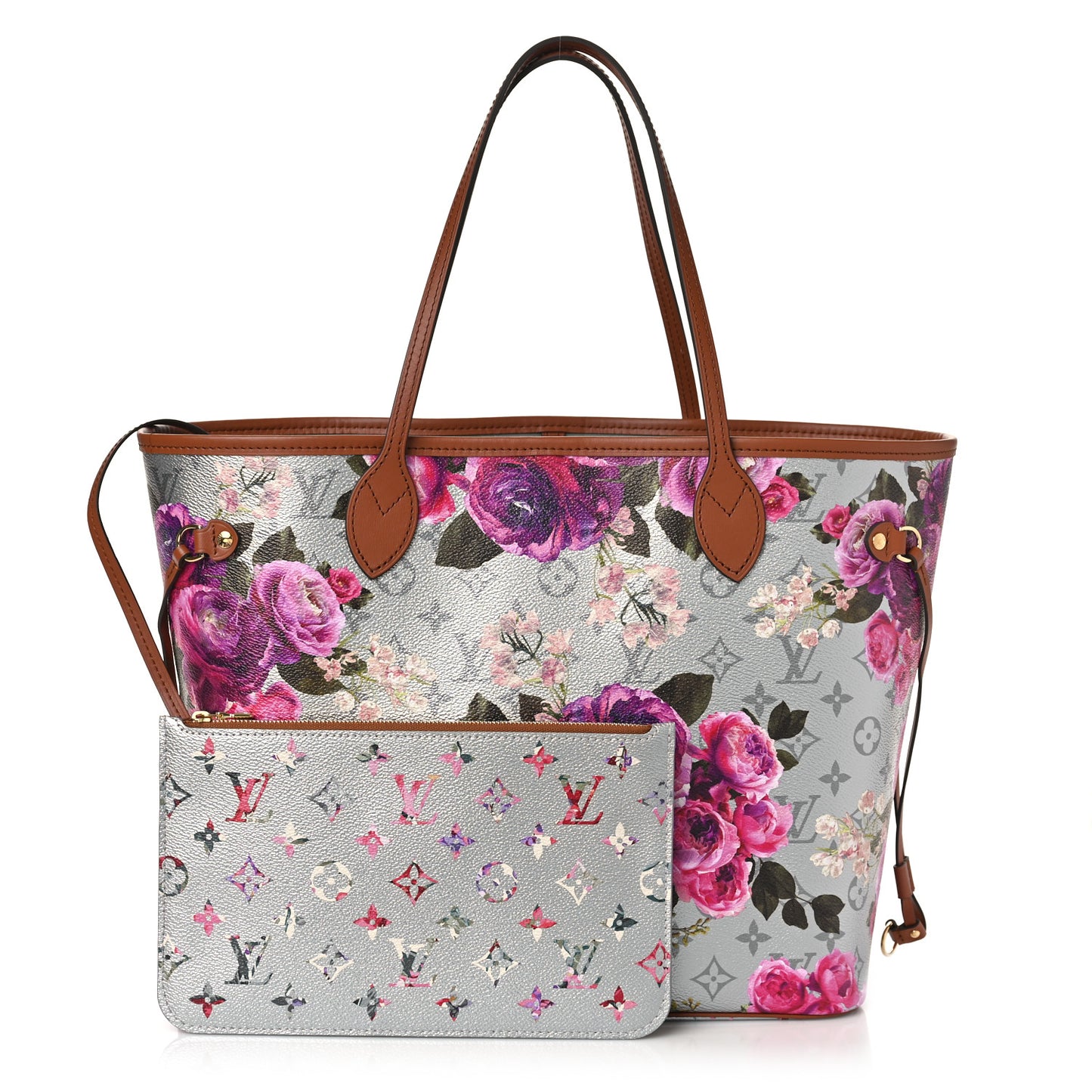 Metallic Monogram LV Garden Neverfull MM Silver