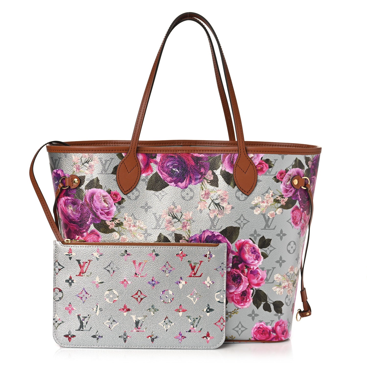 Louis Vuitton Metallic Monogram LV Garden Neverfull MM Silver 1 of 10