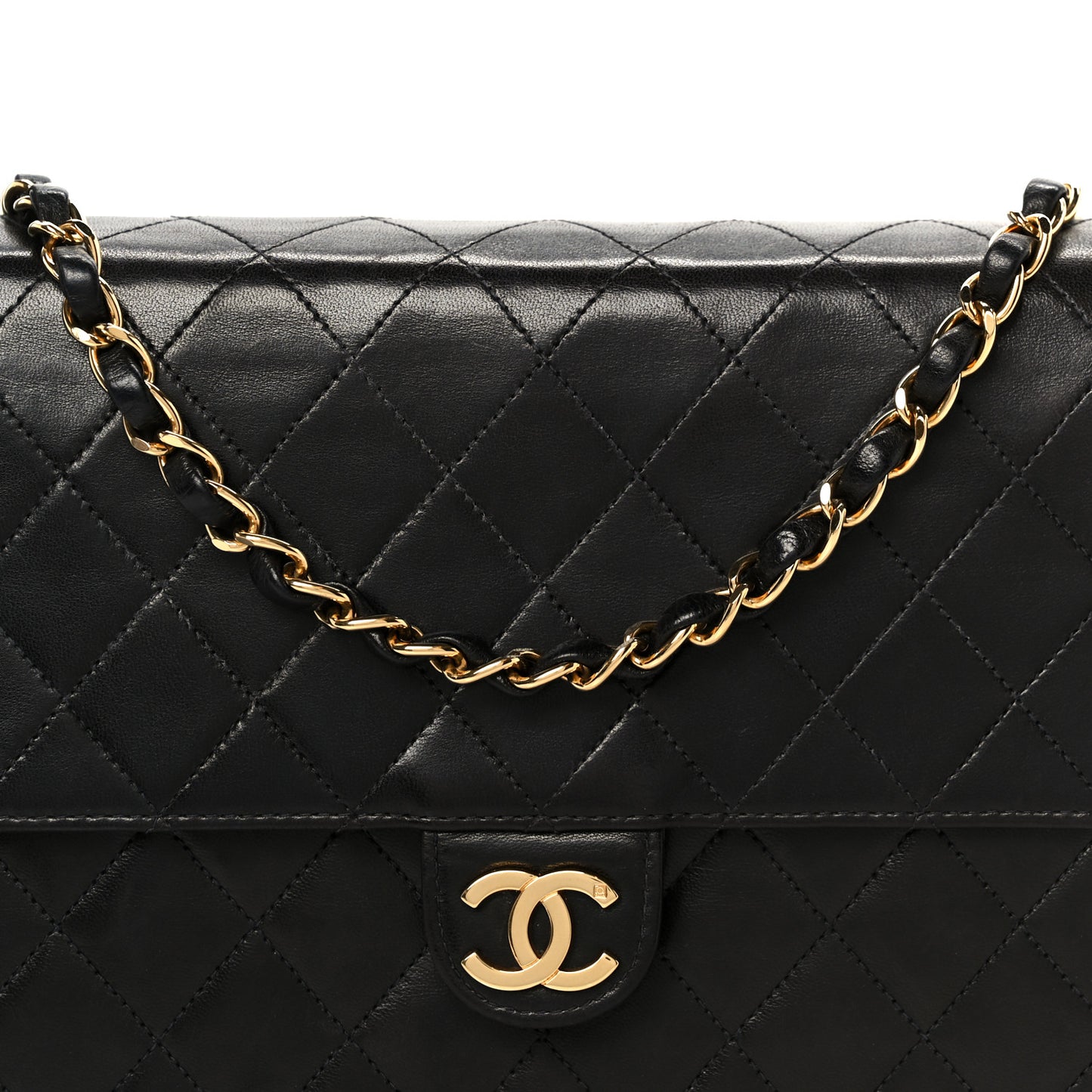 Lambskin Quilted Medium Single Flap Black