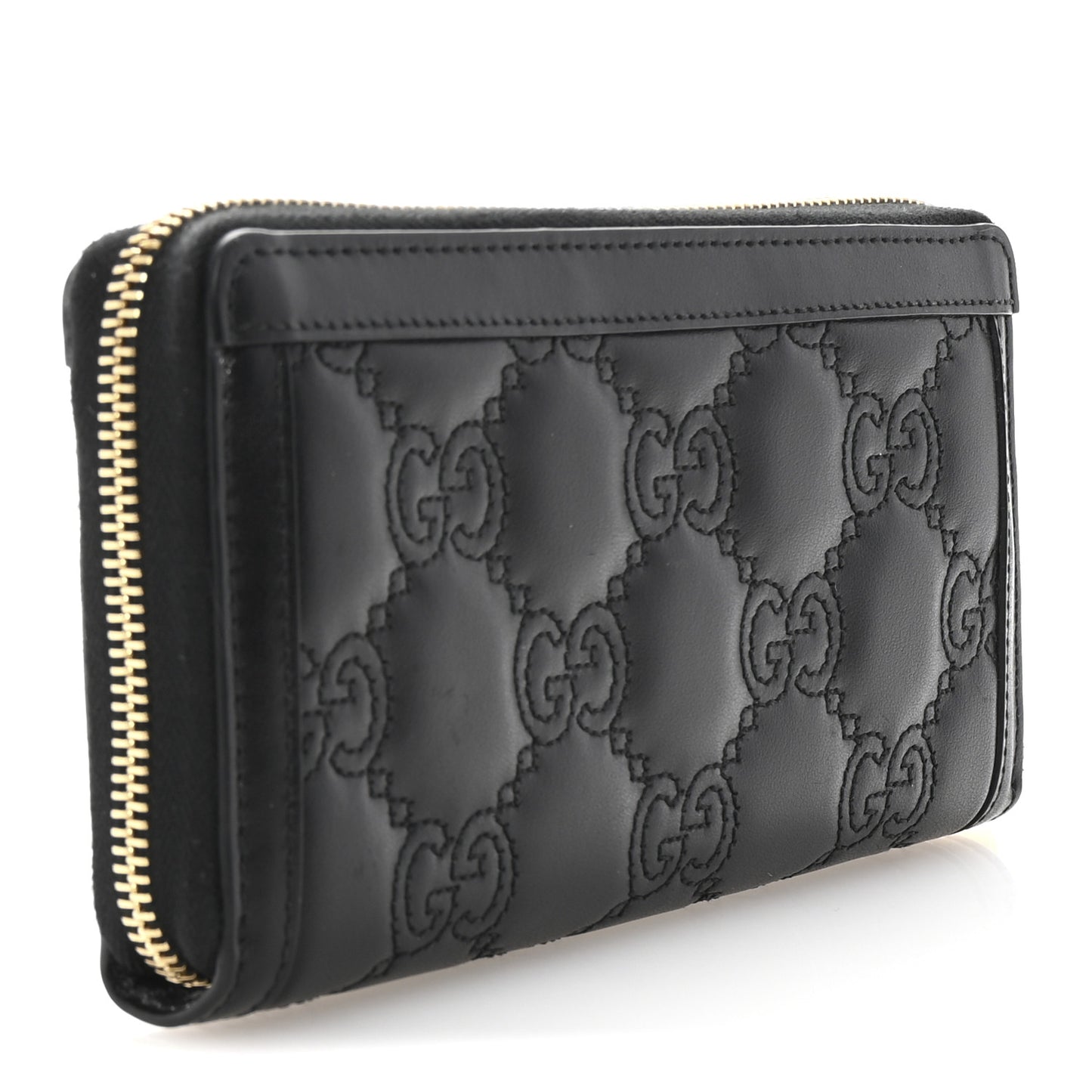 Calfskin GG Matelasse GG Marmont Zip Around Wallet Black