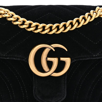 Gucci Velvet Matelasse Mini GG Marmont Shoulder Bag Black 8 of 10