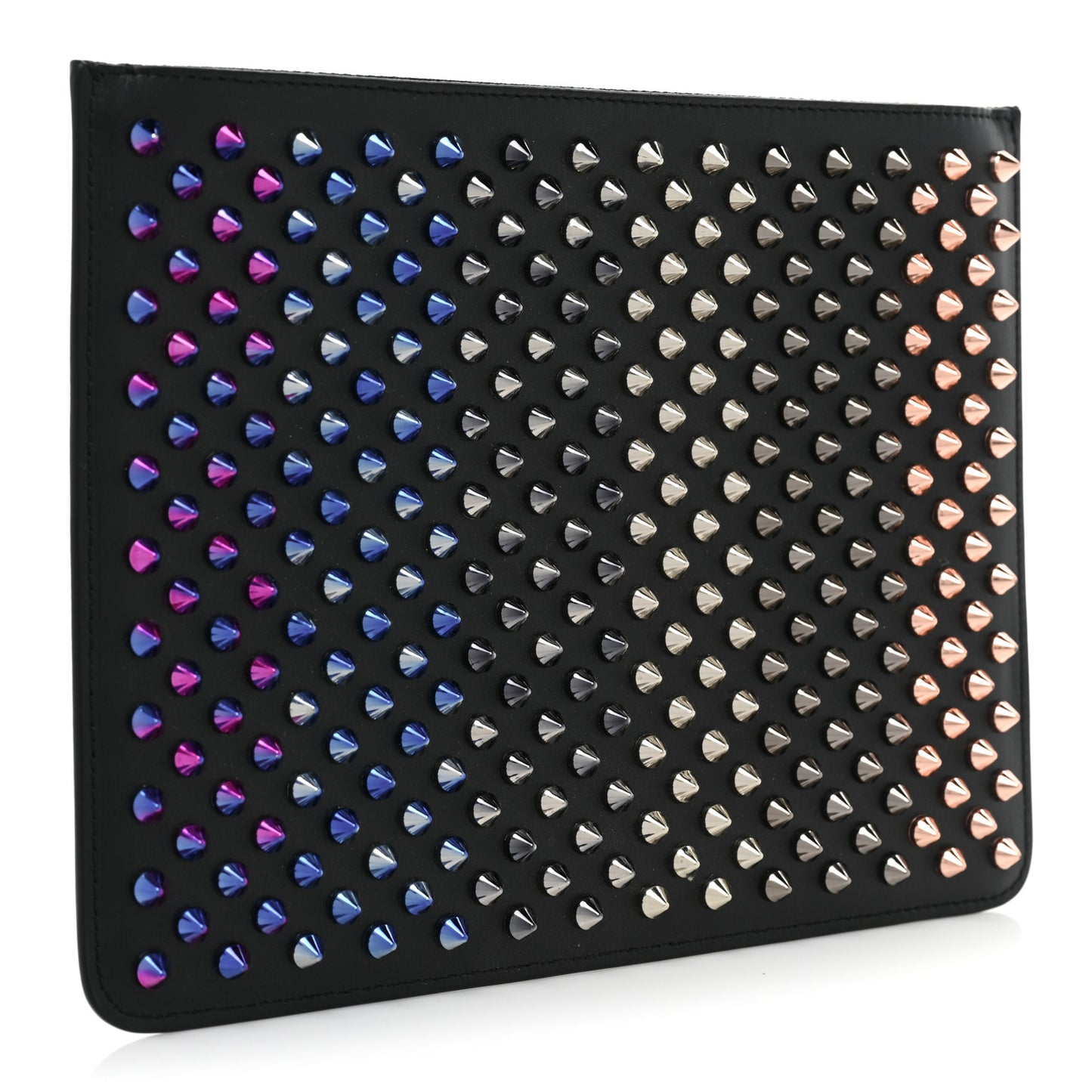 Calfskin Spiked Medium Pouch Black