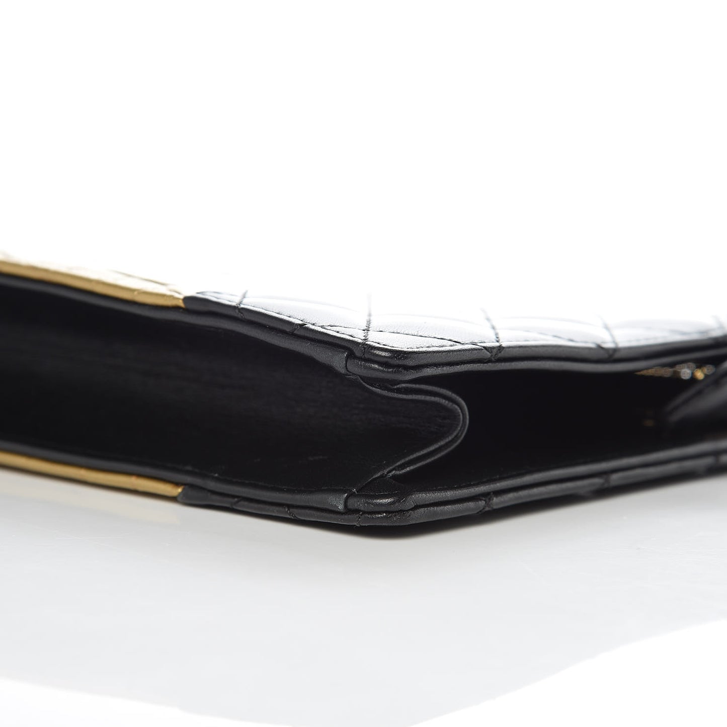Lambskin Metallic Calfskin Crocodile Embossed Clutch Black Gold