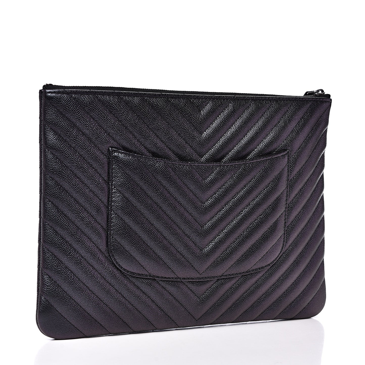 Iridescent Caviar Chevron Quilted Medium Cosmetic Case Black