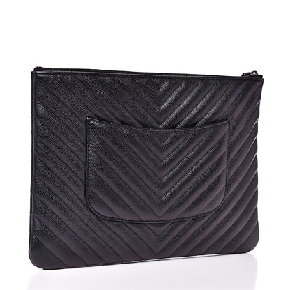 Chanel Iridescent Caviar Chevron Quilted Medium Cosmetic Case Black 2 of 11