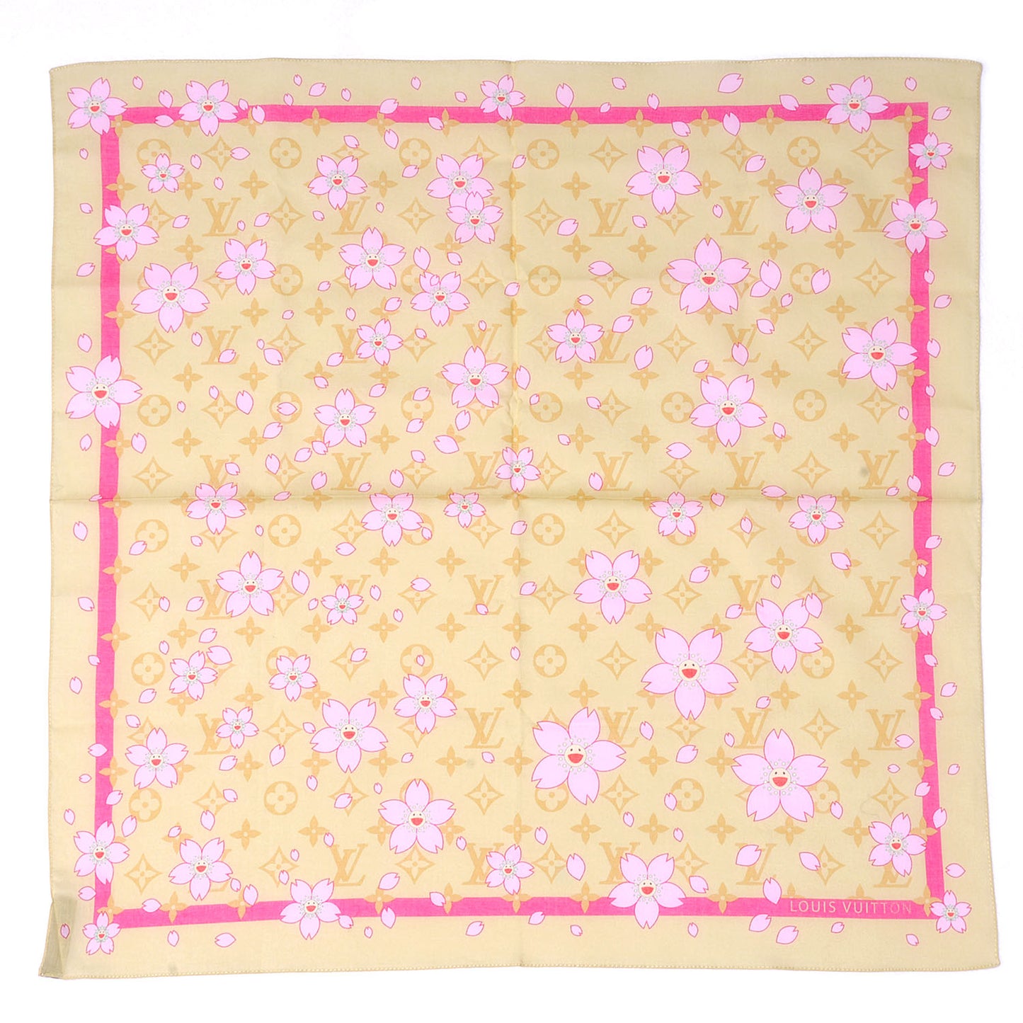 Cotton Monogram Cherry Blossom Square Scarf Yellow