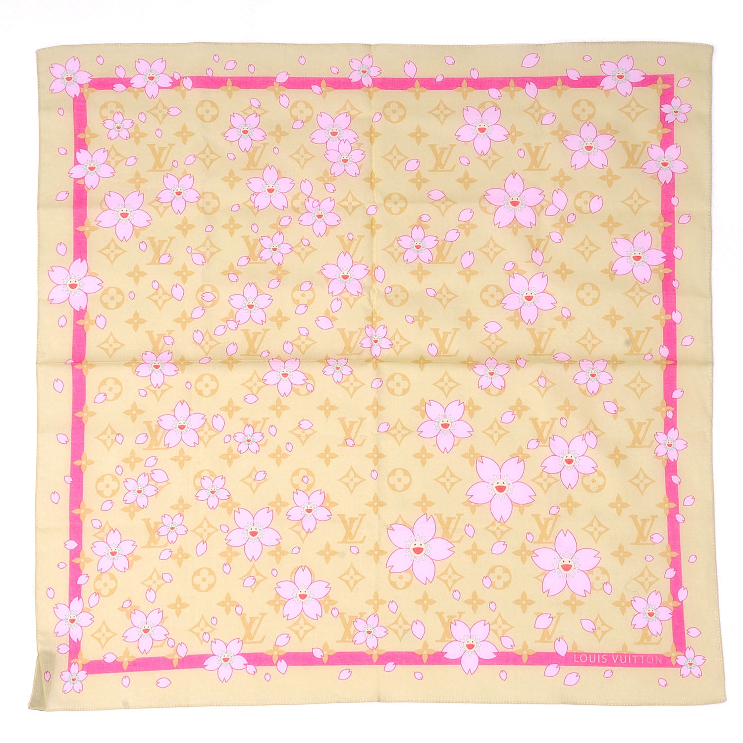 Louis Vuitton Cotton Monogram Cherry Blossom Square Scarf Yellow 2 of 5