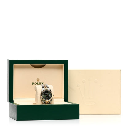 Rolex Stainless Steel 18K Yellow Gold Diamond 36mm Oyster Perpetual Datejust Watch Olive Green Roman 126233 5 of 5