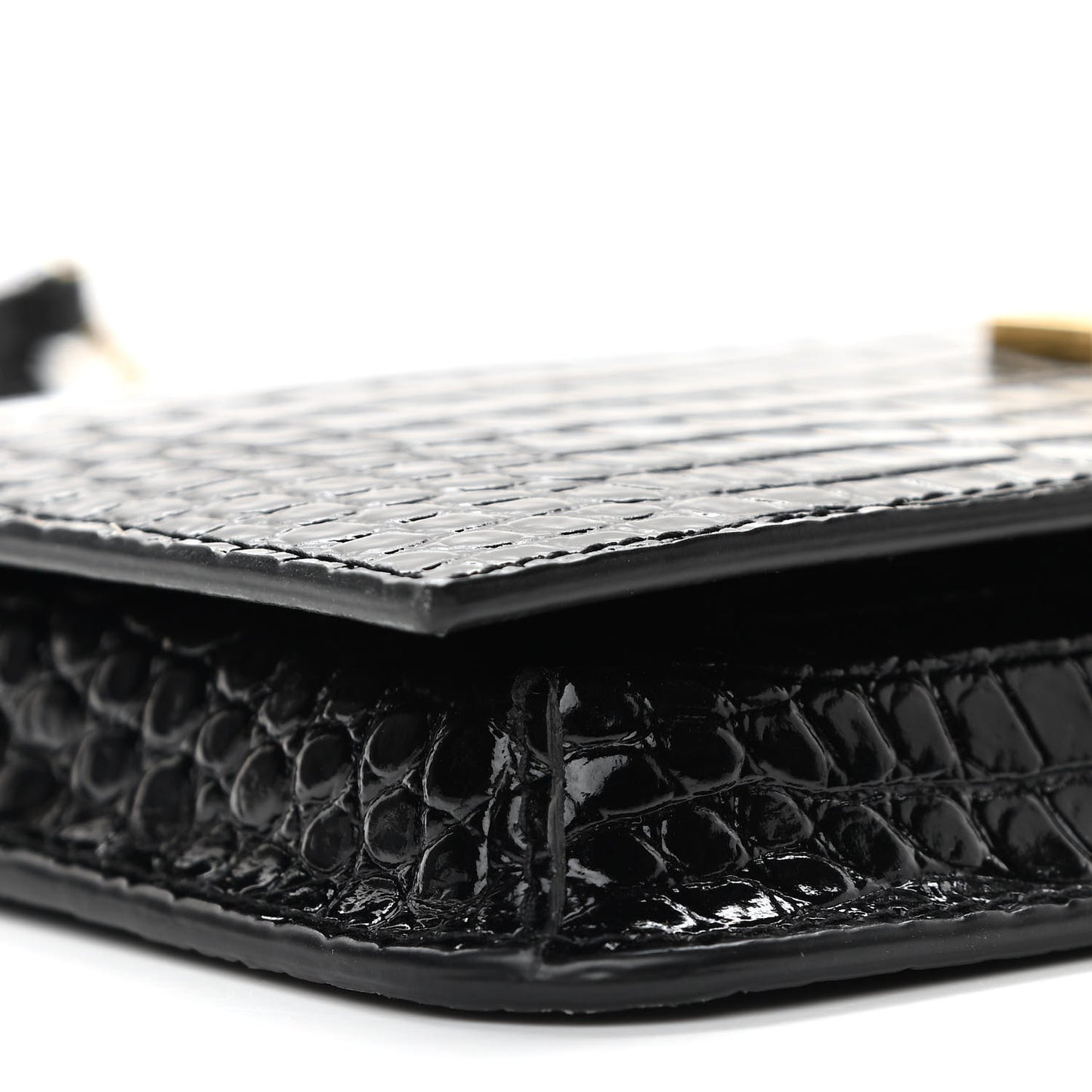 Crocodile Embossed Monogram Phone Holder Crossbody Black