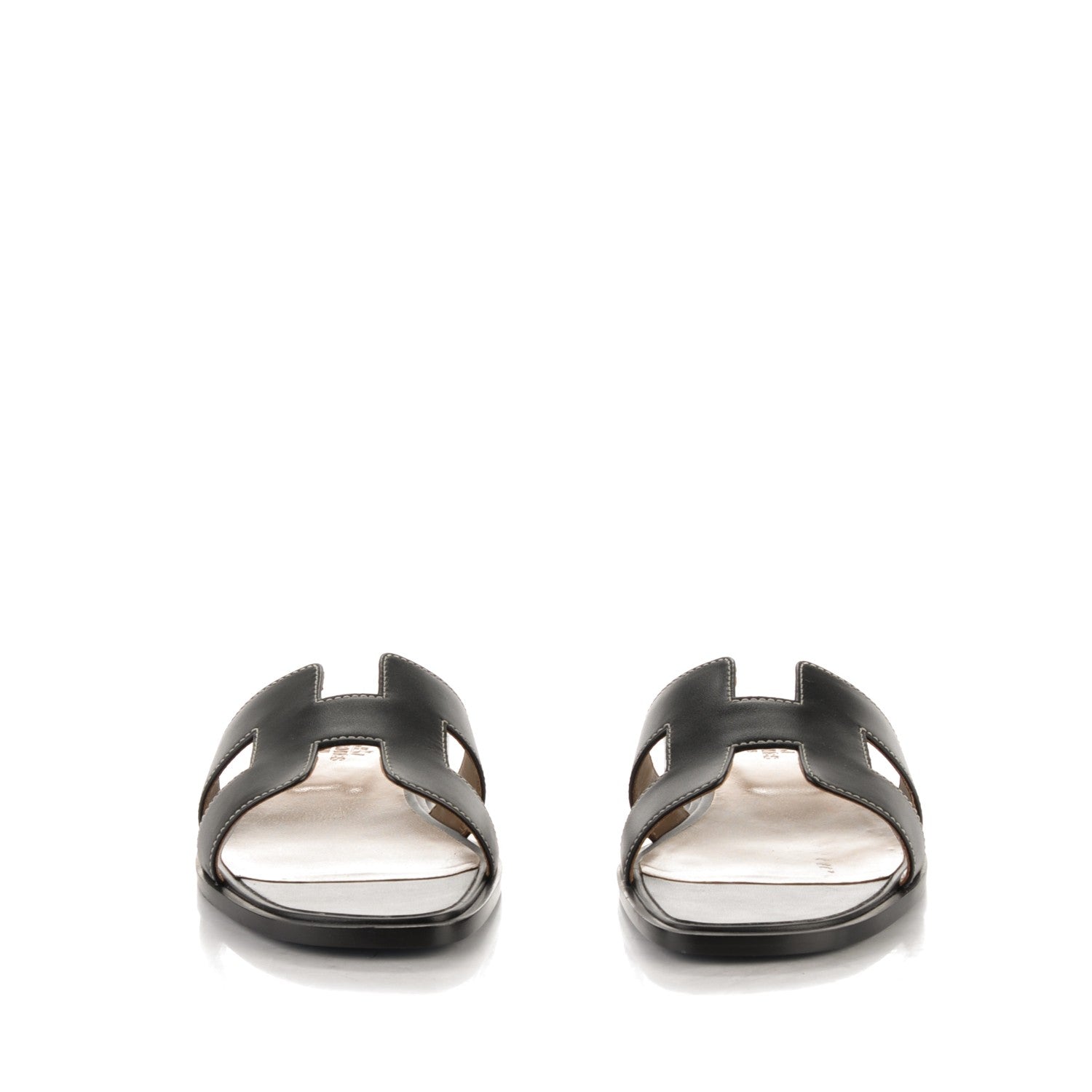 Hermes Box Calfskin Oran Sandals 38.5 Black 2 of 7