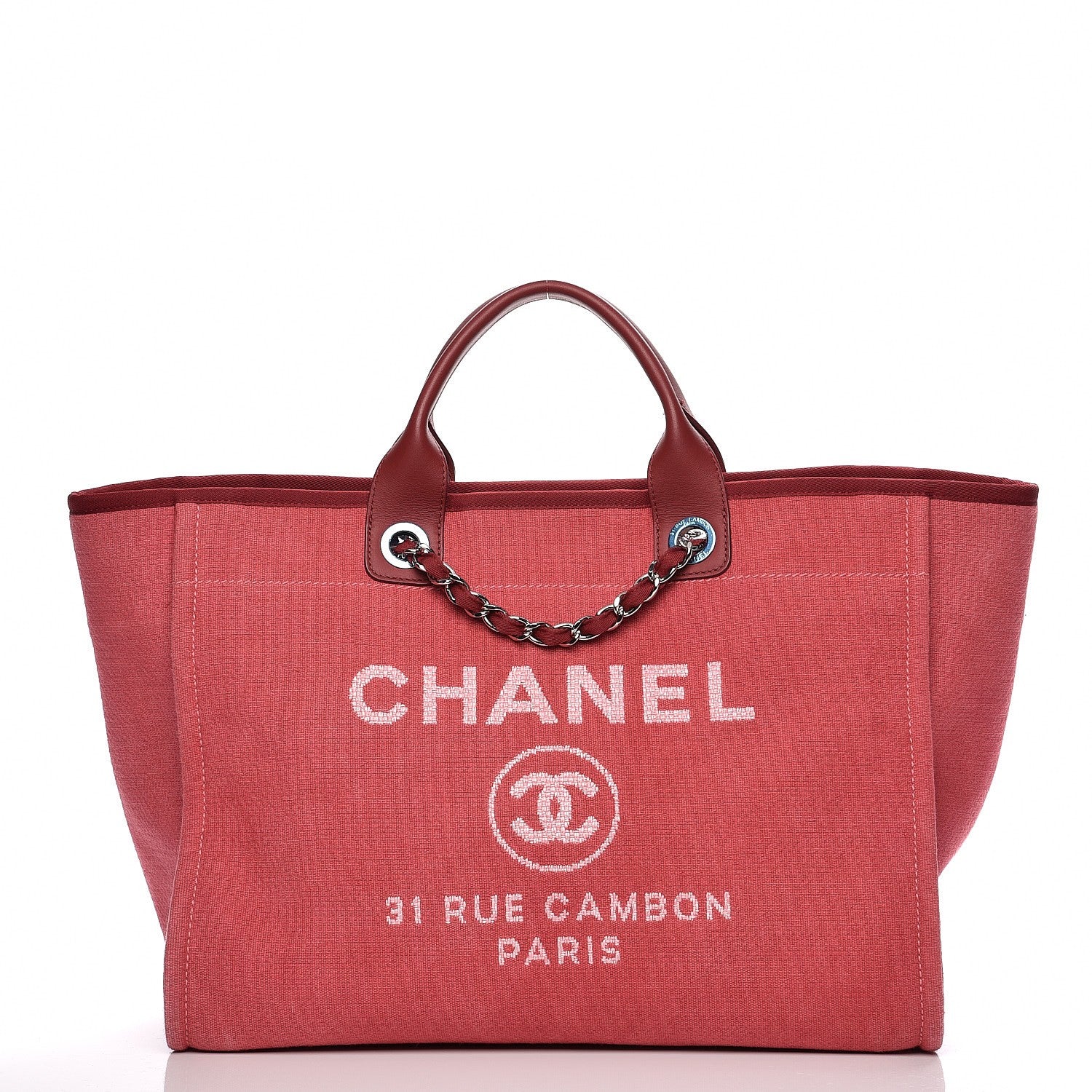 Chanel Canvas Large Deauville Tote Red 1 of 10