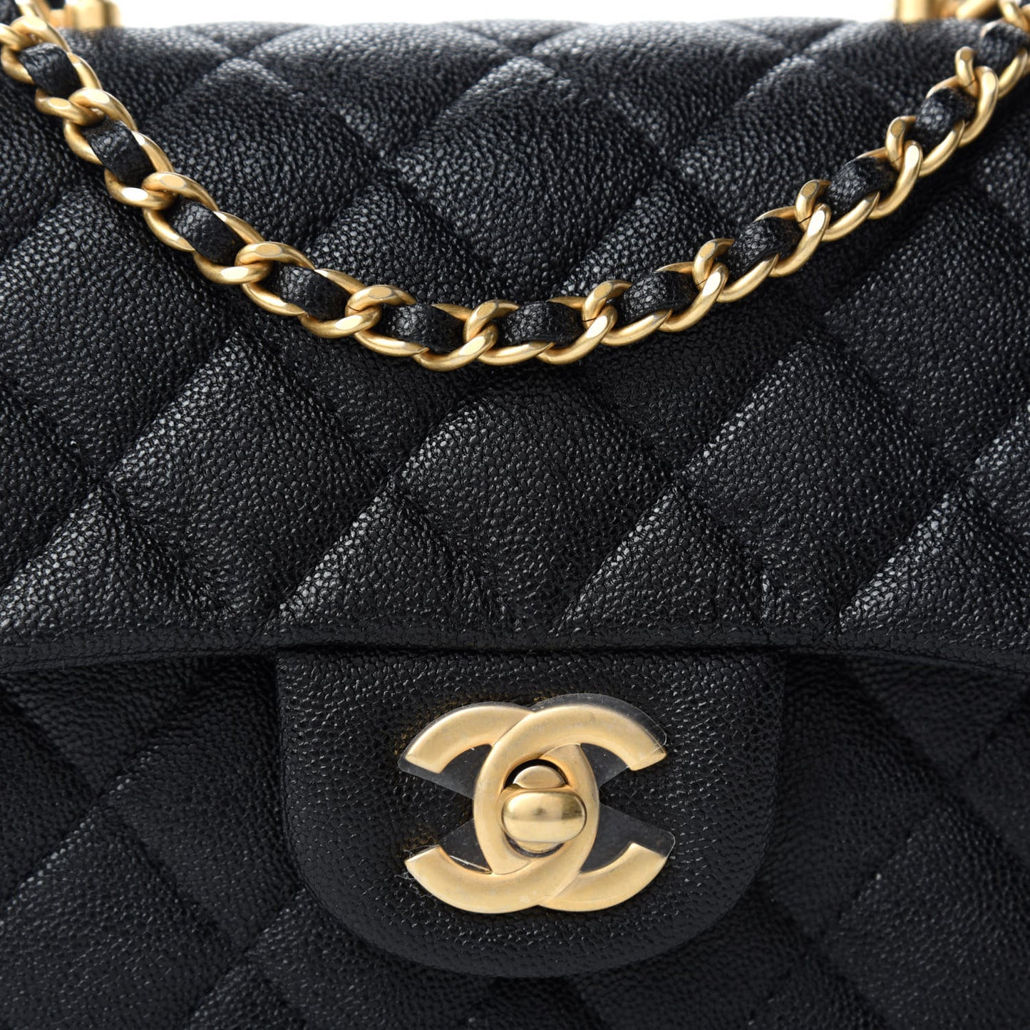 Caviar Quilted Mini Top Handle Rectangular Flap Black