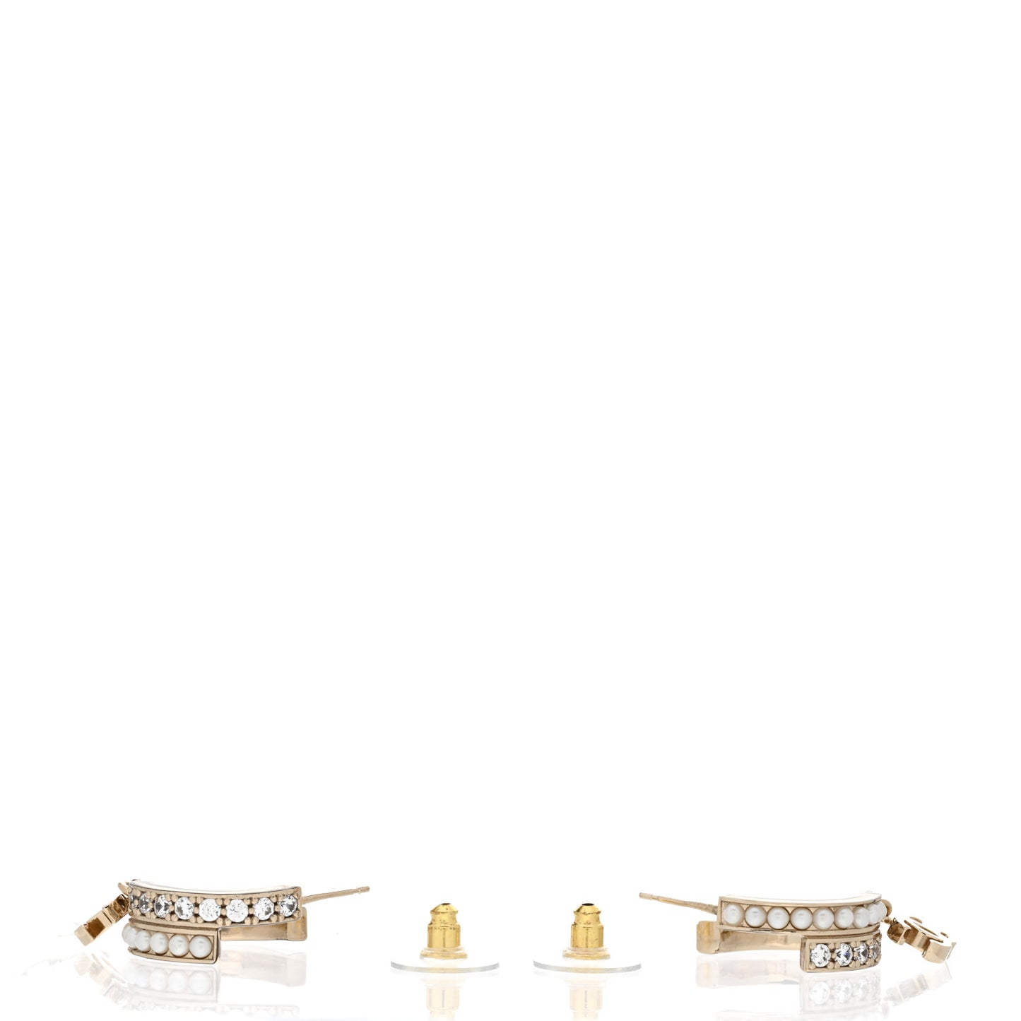 Crystal Pearl Logo Hoop CC Earrings Gold