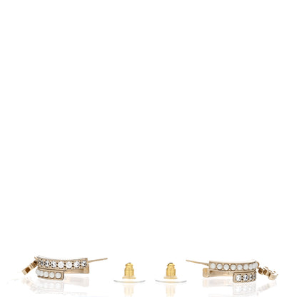 Chanel Crystal Pearl Logo Hoop CC Earrings Gold 3 of 5
