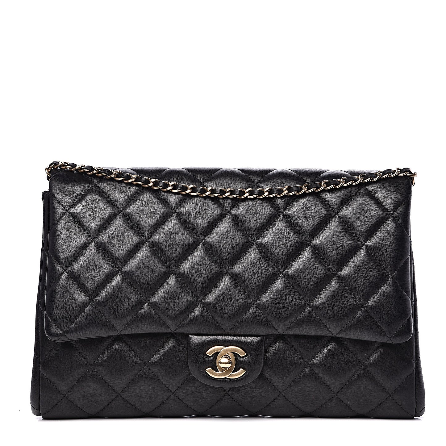 Lambskin Quilted Clutch With Chain Flap Black