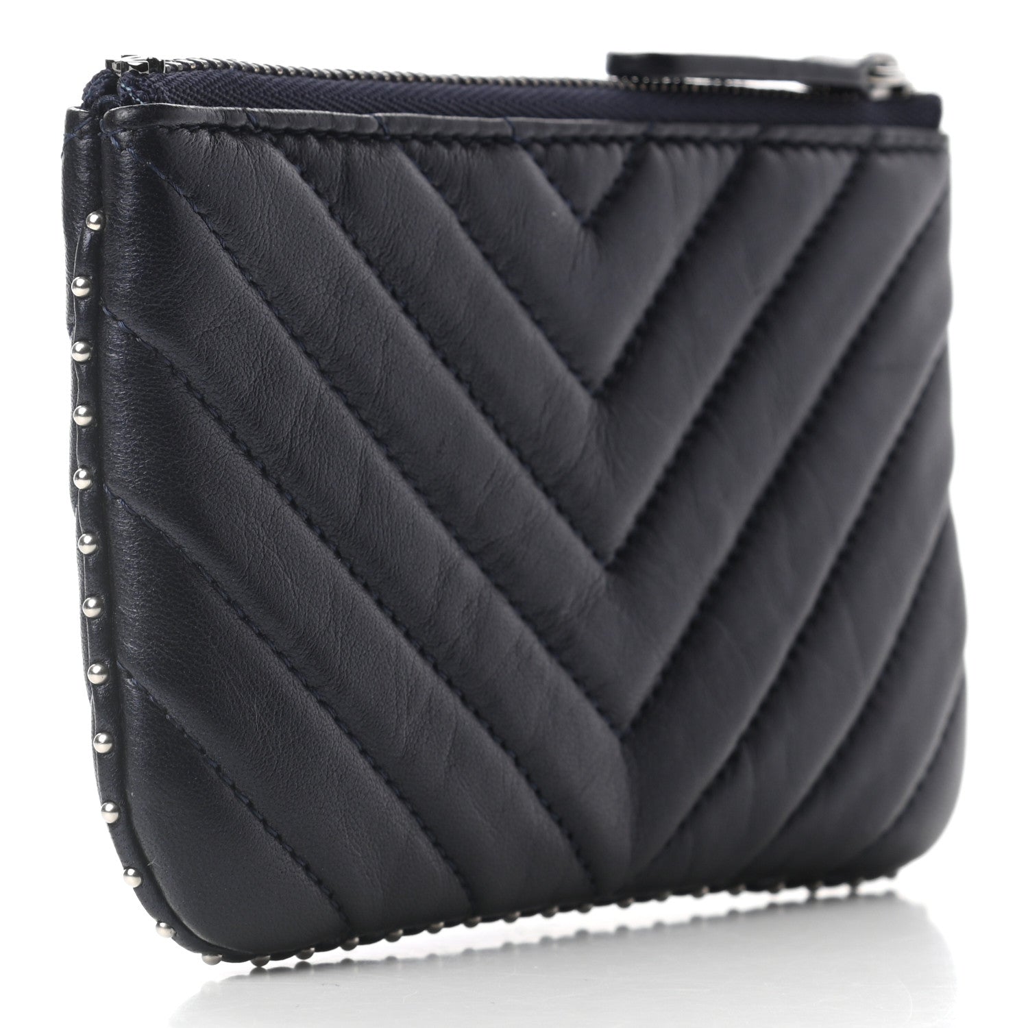 Chanel Lambskin Chevron Quilted Studded Small Cosmetic Case Dark Navy 3 of 7