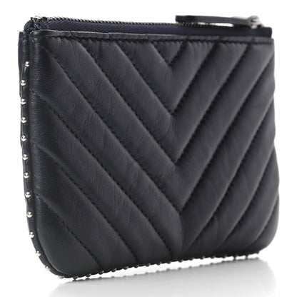 Chanel Lambskin Chevron Quilted Studded Small Cosmetic Case Dark Navy 3 of 7