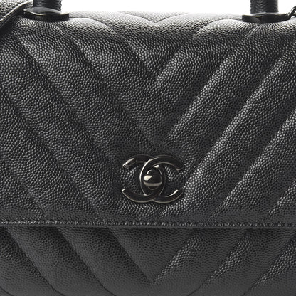 Chanel Caviar Chevron Quilted Mini Coco Handle Flap So Black 10 of 11