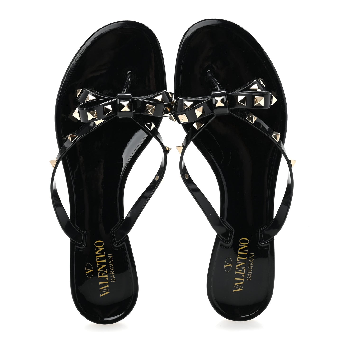 PVC Jelly Rockstud Bow Thong Sandals 41 Black