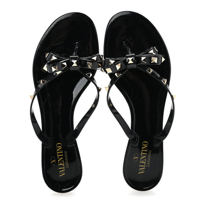 Valentino Garavani PVC Jelly Rockstud Bow Thong Sandals 41 Black 2 of 9