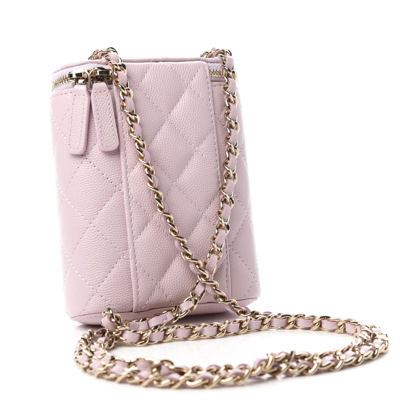 Caviar Quilted Small Vertical Coco Beauty Vanity Case With Chain Light Pink