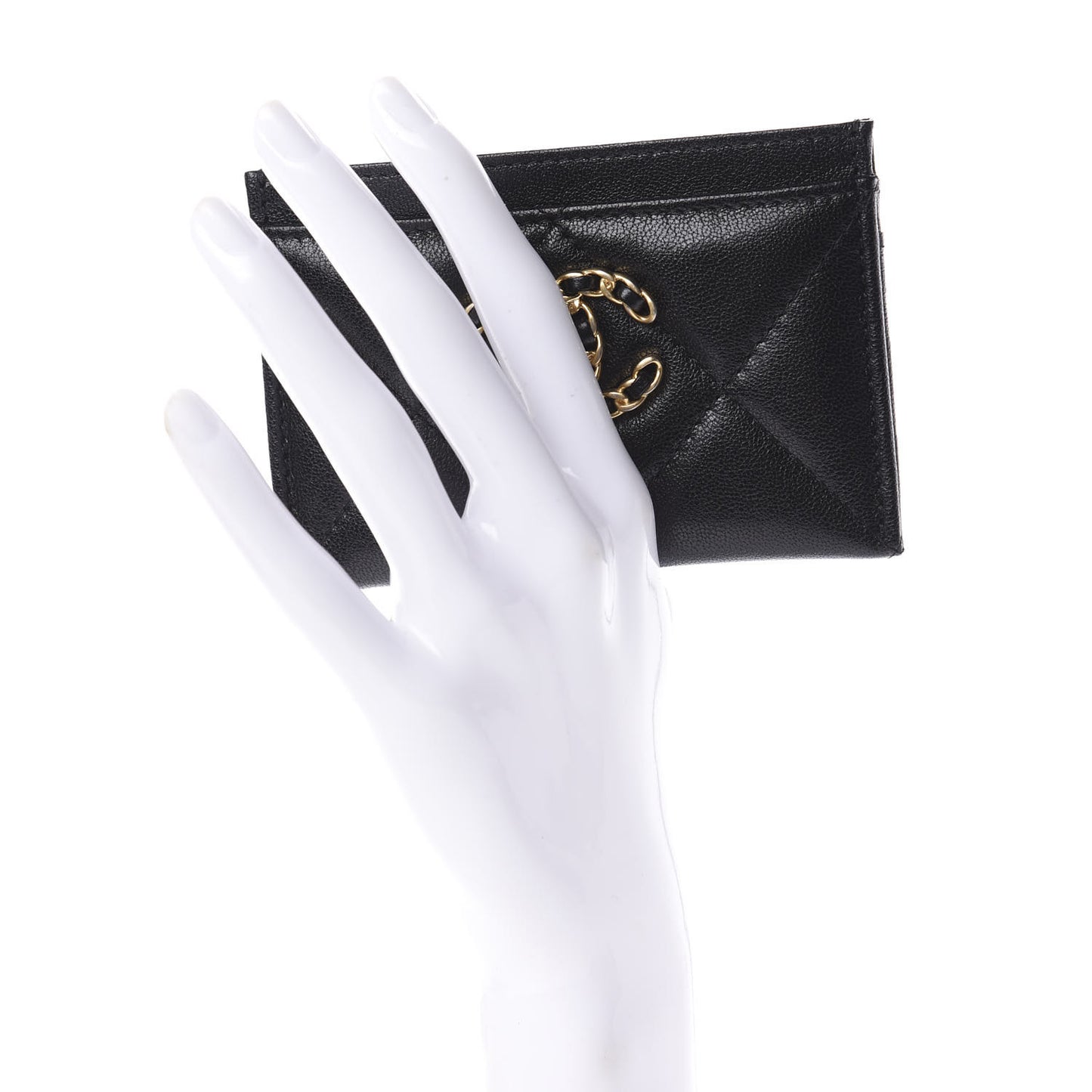 Shiny Goatskin Quilted Chanel 19 Card Holder Black