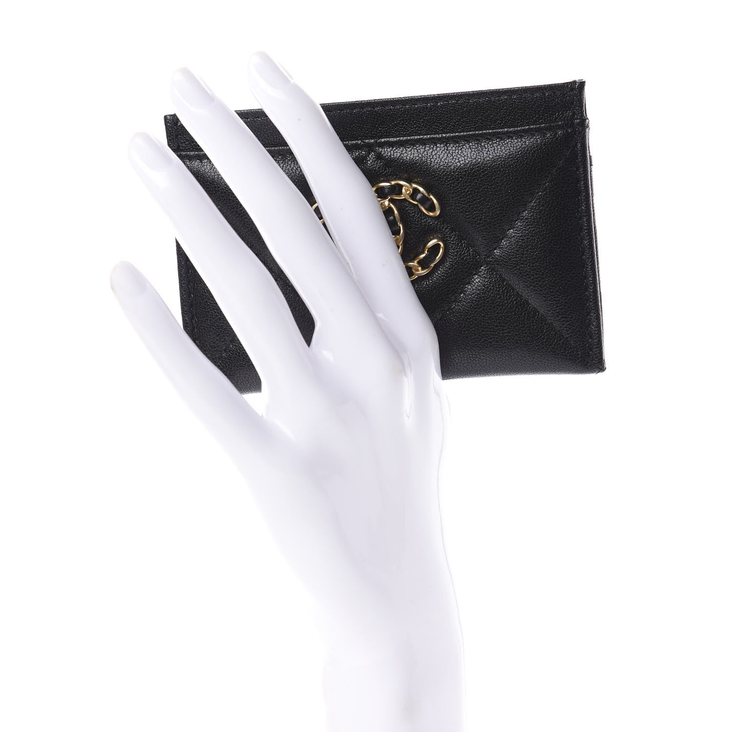 Chanel Shiny Goatskin Quilted Chanel 19 Card Holder Black 2 of 9