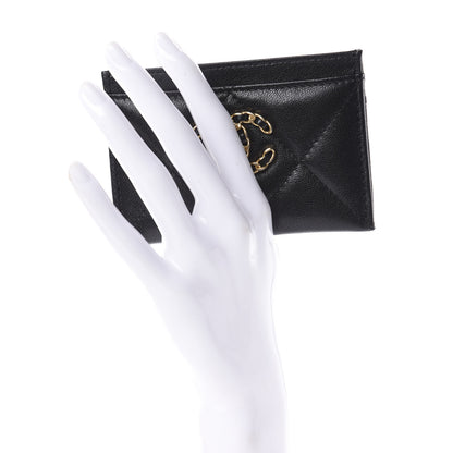Chanel Shiny Goatskin Quilted Chanel 19 Card Holder Black 2 of 9